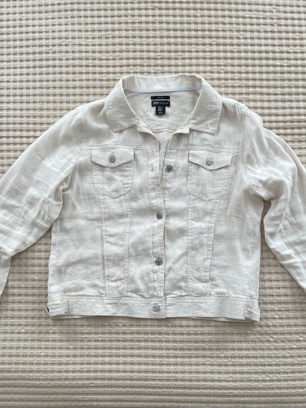 JNY Women's Linen Trucker Jacket XL Off White 100% Linen